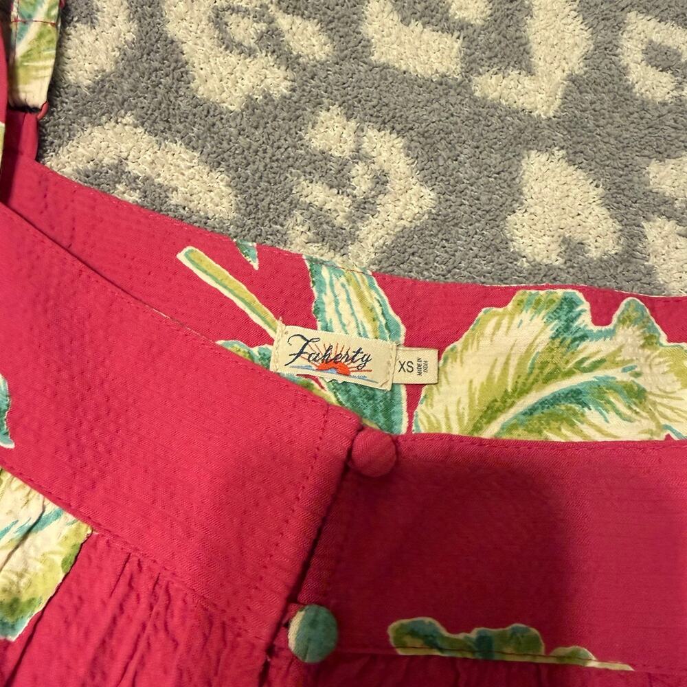 Faherty Marina Seersucker Pink/Red Tropical Floral Square Neck Preppy Summer Top - Picture 4 of 12